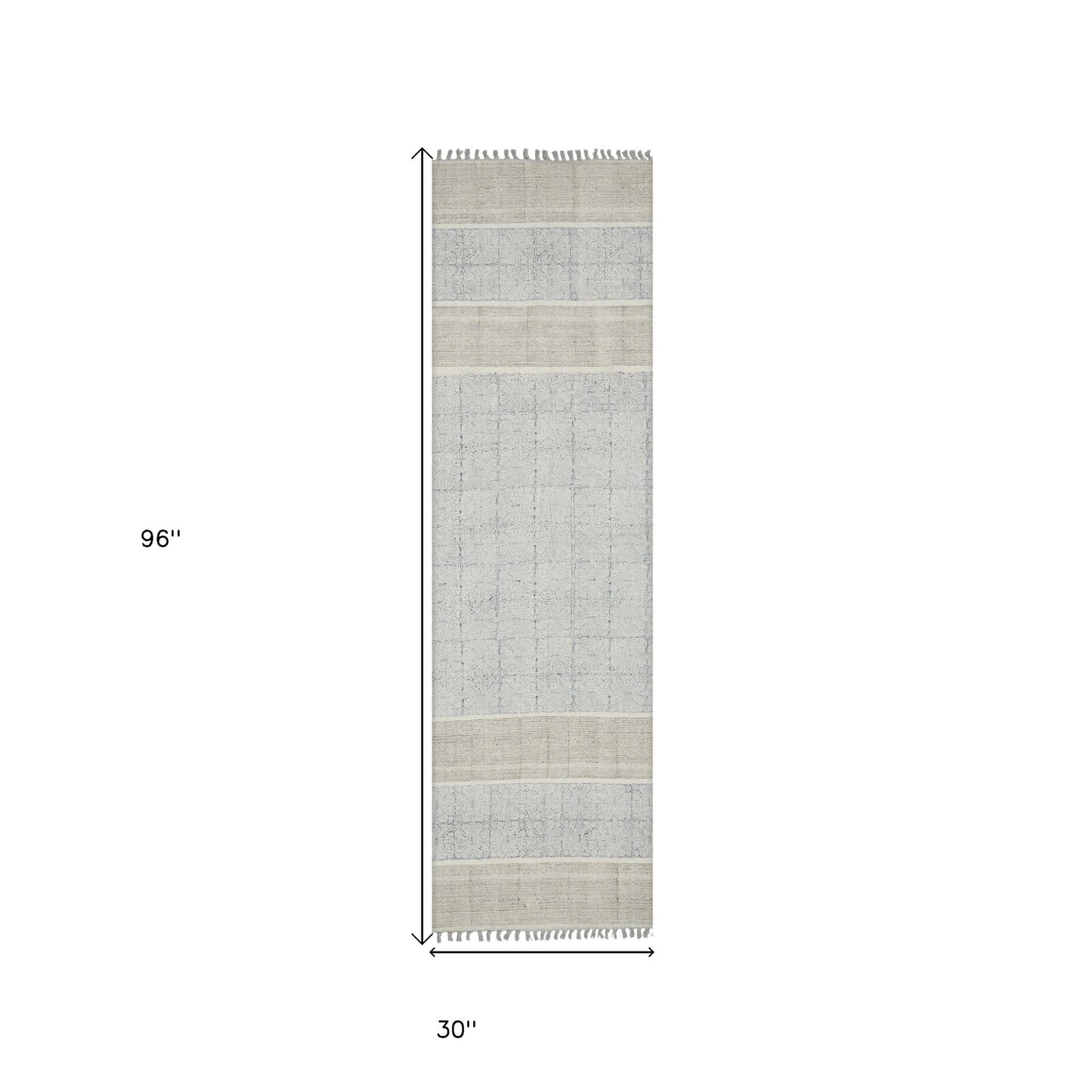 8' Blue Oriental Flatweave Handmade Distressed Runner Rug With Fringe