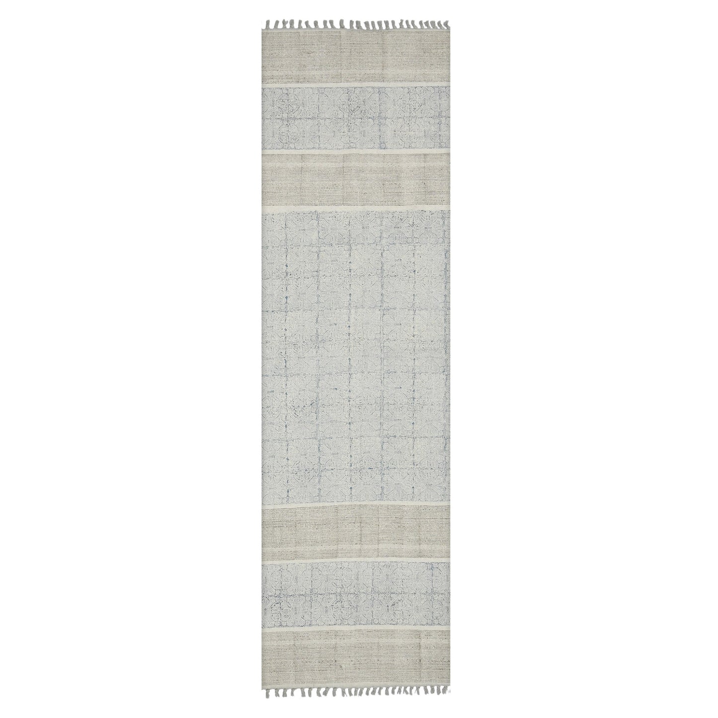 8' Blue Oriental Flatweave Handmade Distressed Runner Rug With Fringe