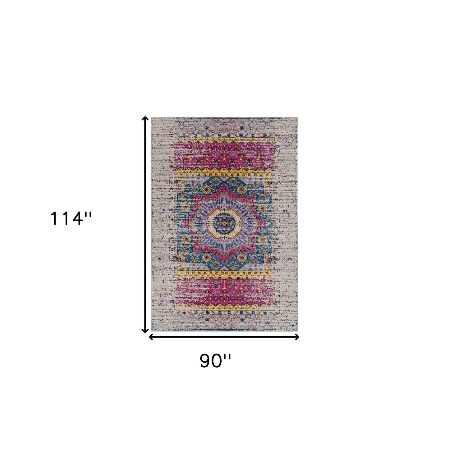 7' x 9' Pink and Ivory Medallion Power Loom Area Rug
