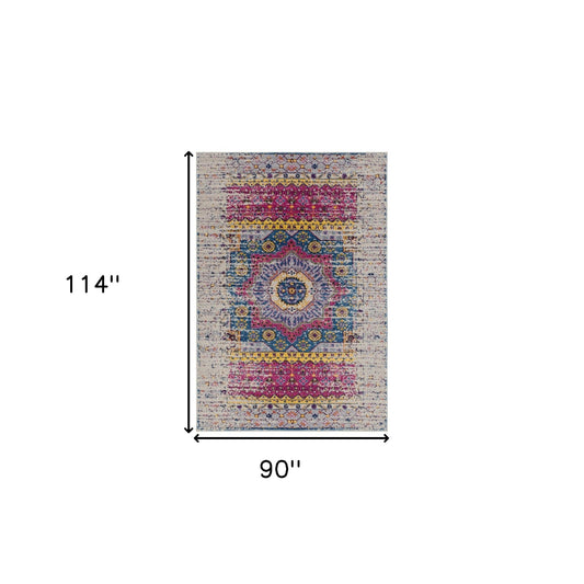 7' x 9' Pink and Ivory Medallion Power Loom Area Rug