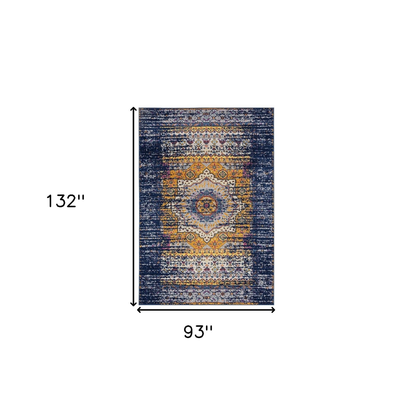 8' x 10' Blue and Orange Medallion Power Loom Area Rug