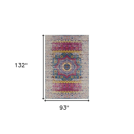 8' x 10' Pink and Ivory Medallion Power Loom Area Rug