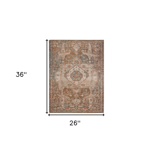 2' x 3' Taupe Medallion Power Loom Area Rug With Fringe