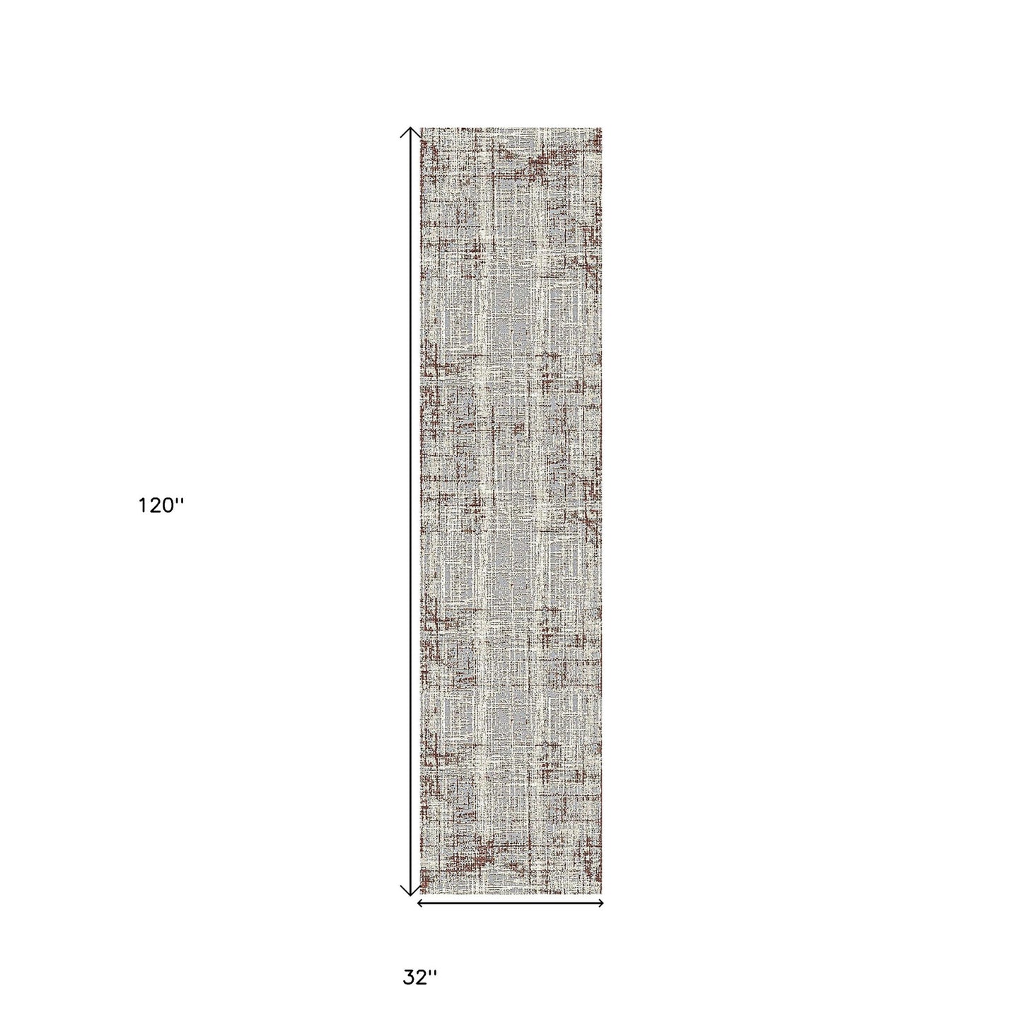 10' Gray and Red Abstract Power Loom Runner Rug