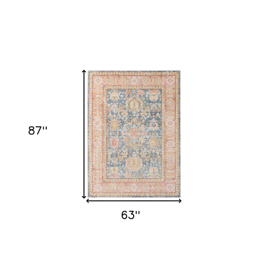 5' x 7' Blue Floral Power Loom Area Rug