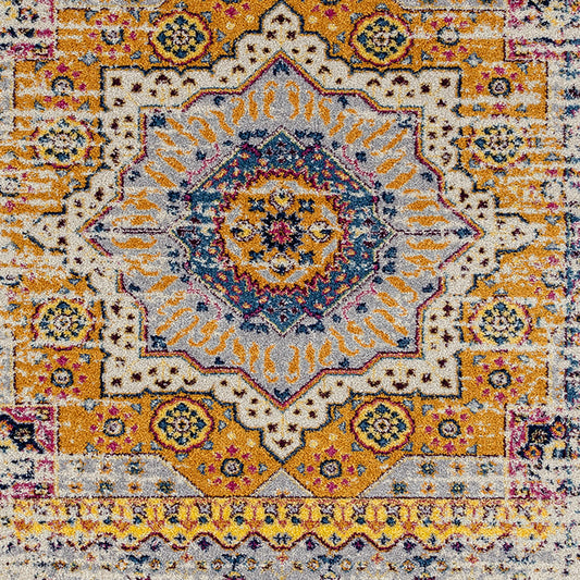 8' x 10' Orange and Ivory Medallion Power Loom Area Rug