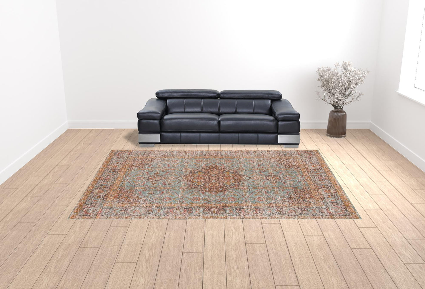 10' x 14' Sea Green Medallion Power Loom Area Rug With Fringe