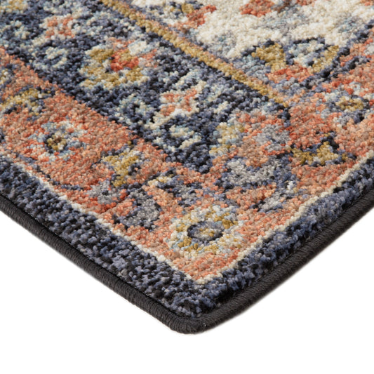 6' x 9' Navy Blue Floral Power Loom Area Rug With Fringe