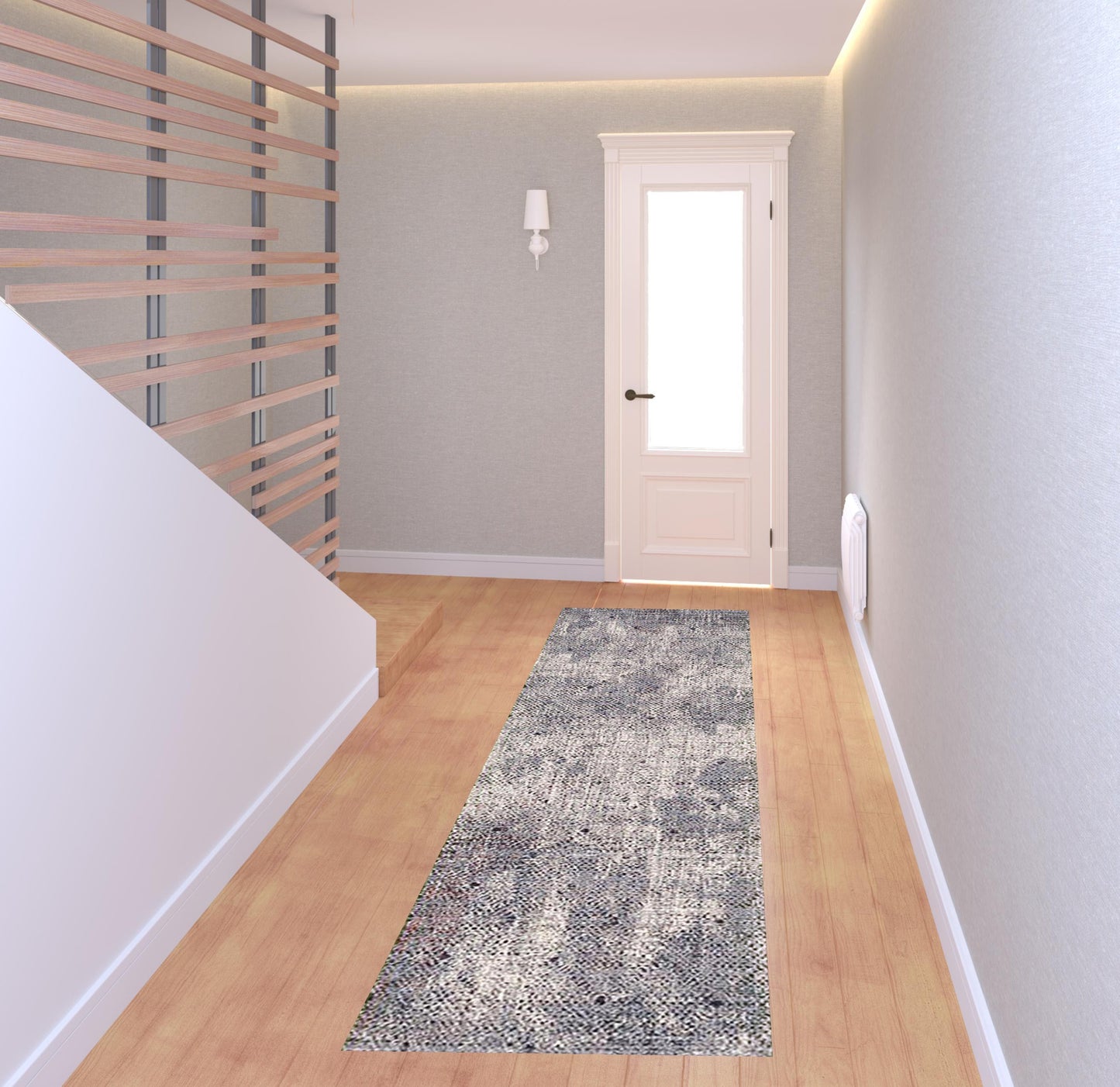 8' Gray and Ivory Abstract Power Loom Runner Rug