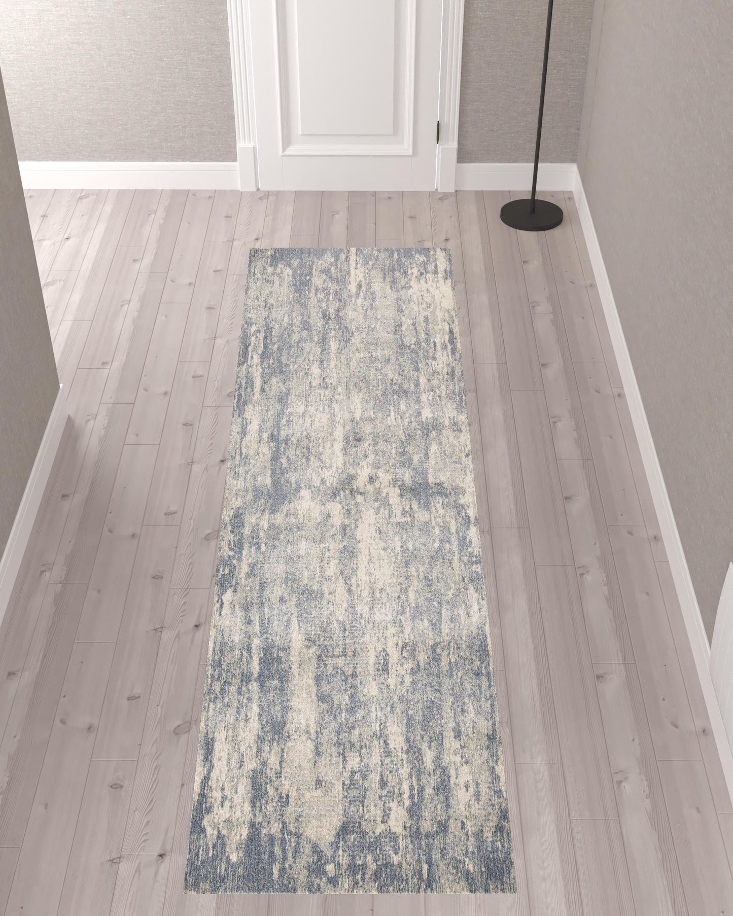 10' Light Gray Abstract Power Loom Runner Rug