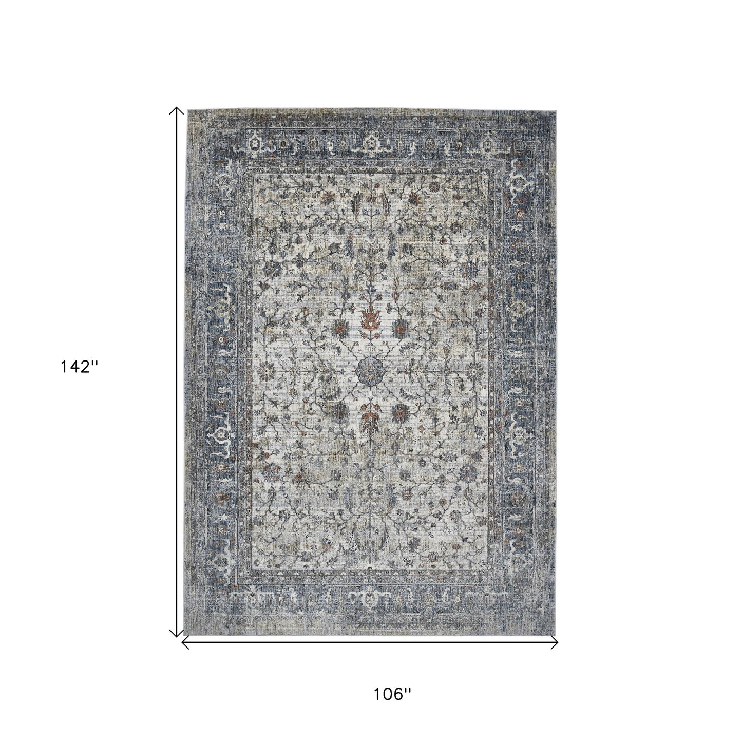 9' x 12' Gray and Ivory Oriental Power Loom Area Rug