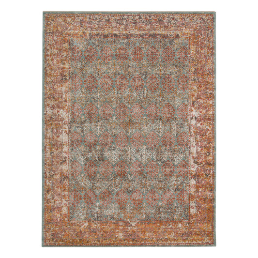5' x 7' Teal Southwestern Power Loom Area Rug With Fringe