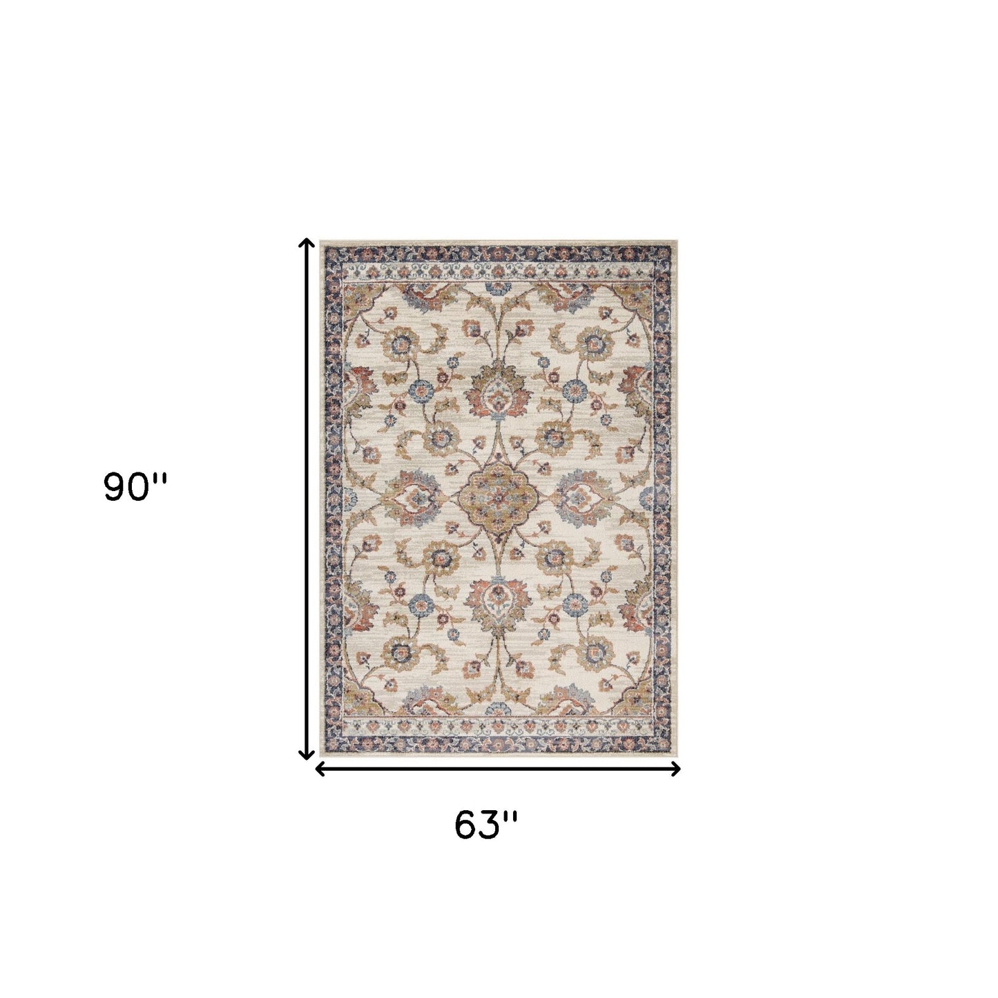 5' x 7' Ivory Floral Power Loom Area Rug
