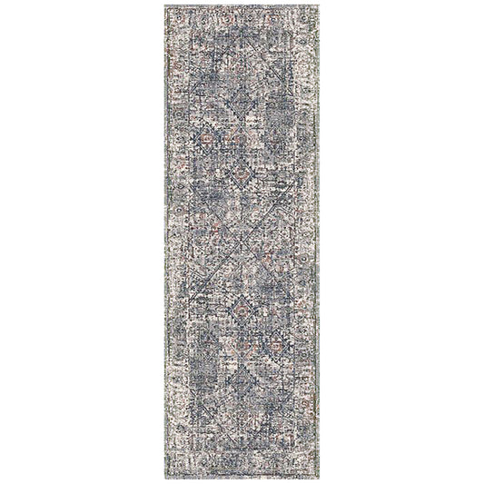 8' Gray and Ivory Oriental Power Loom Runner Rug