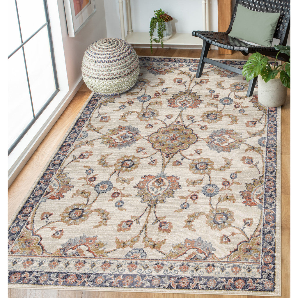 5' x 7' Ivory Floral Power Loom Area Rug