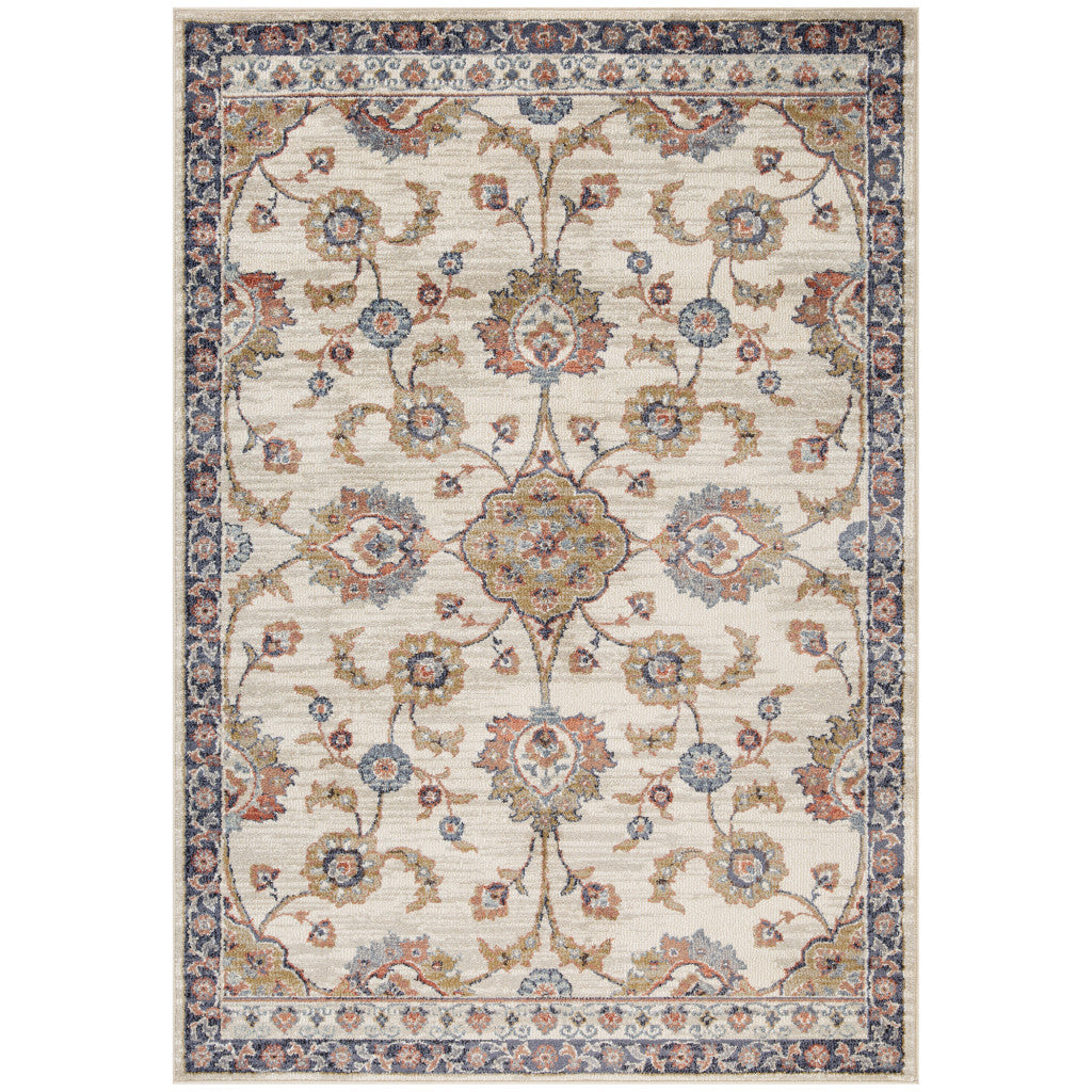5' x 7' Ivory Floral Power Loom Area Rug
