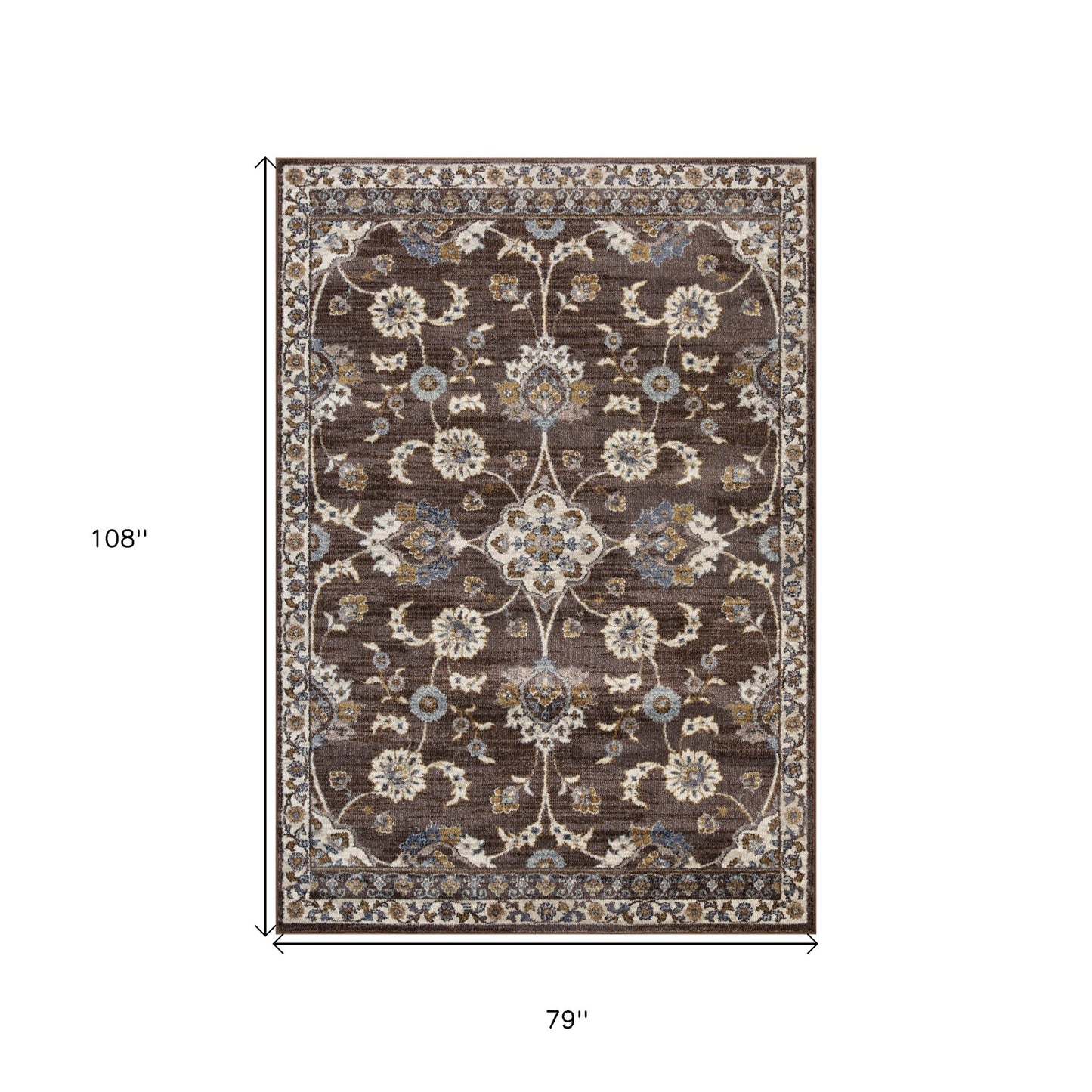 6' x 9' Brown Floral Power Loom Area Rug With Fringe