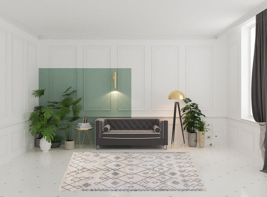 7' x 9' Gray and Ivory Geometric Shag Area Rug