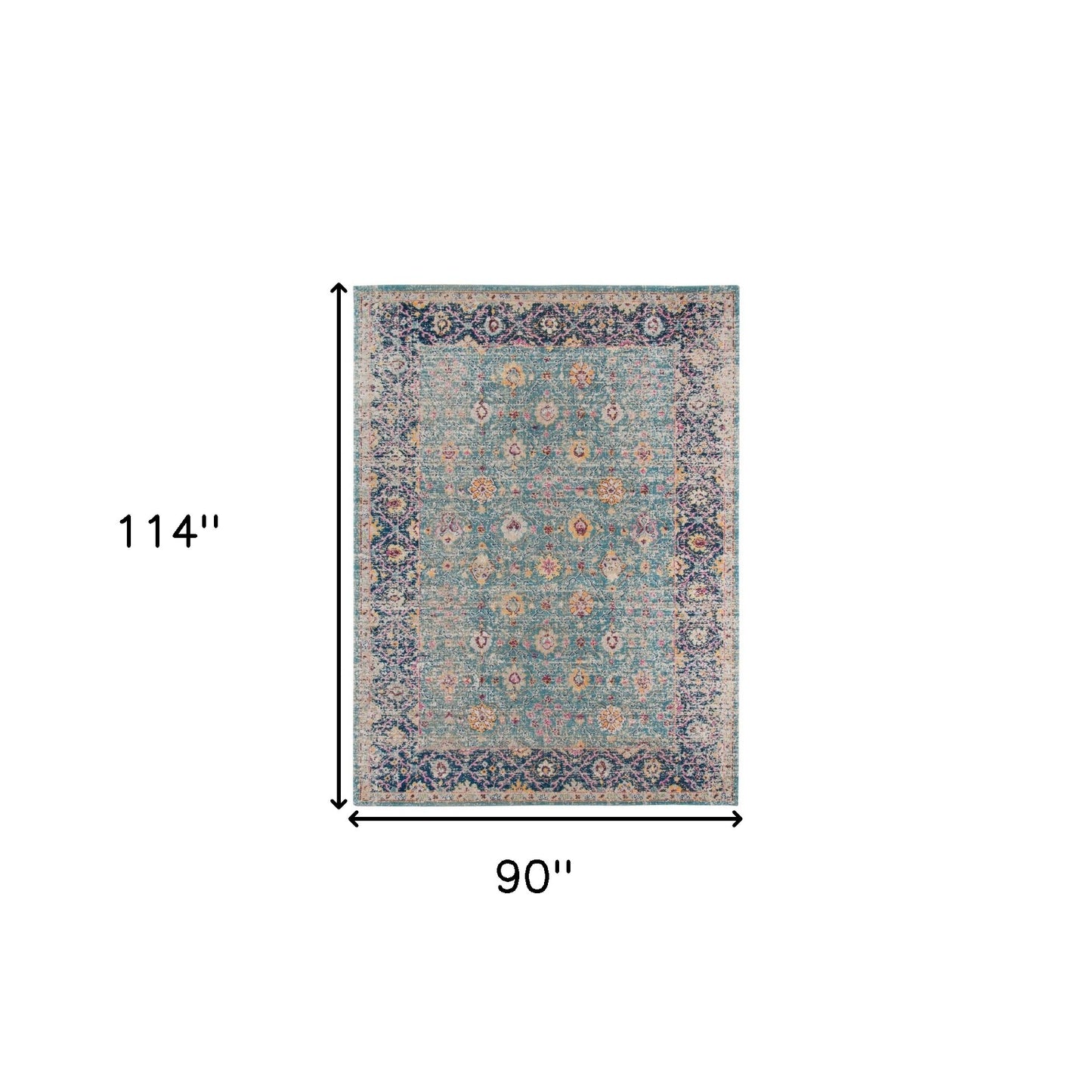 7' x 9' Blue and Orange Floral Power Loom Distressed Area Rug