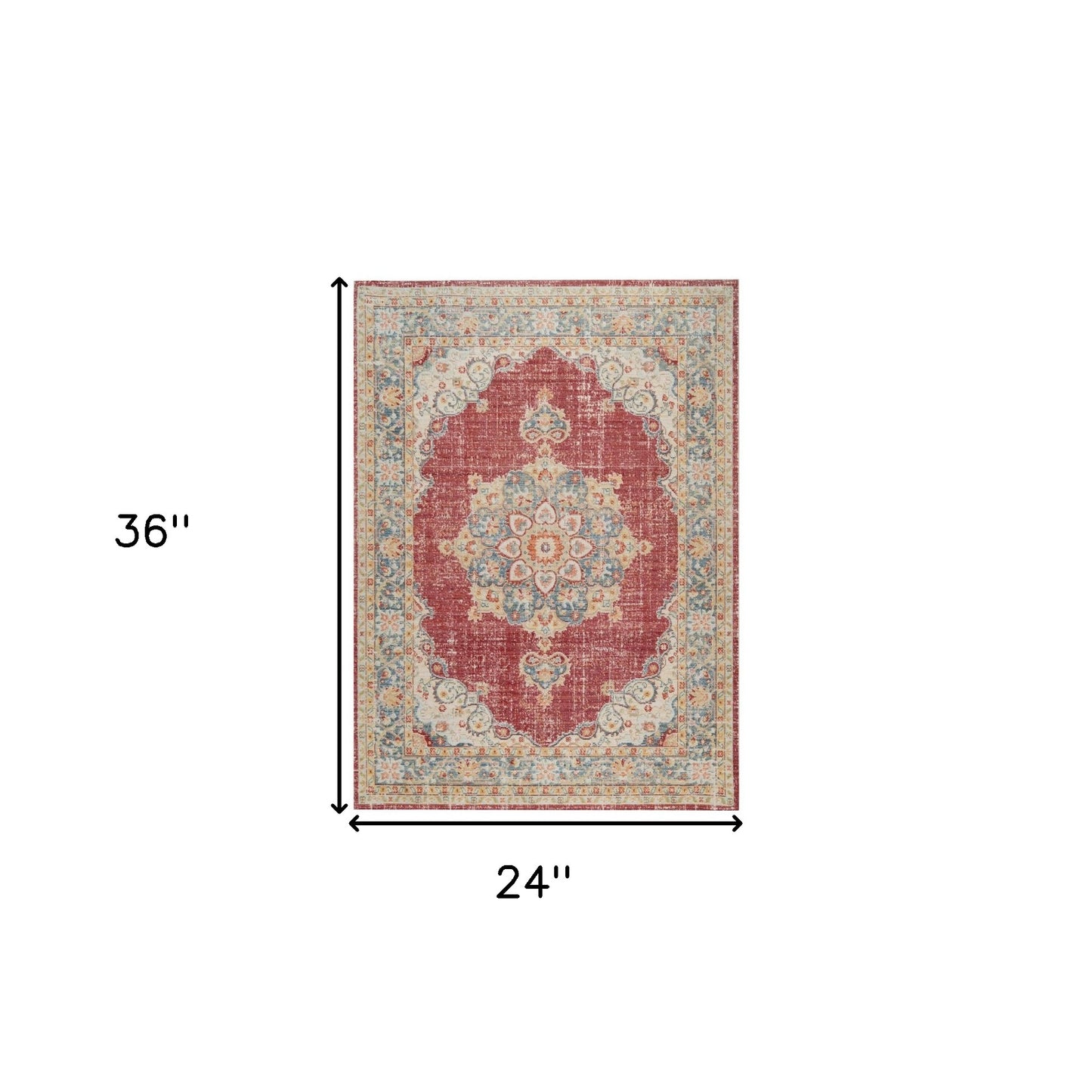 2' x 3' Blue and Yellow Medallion Power Loom Distressed Area Rug