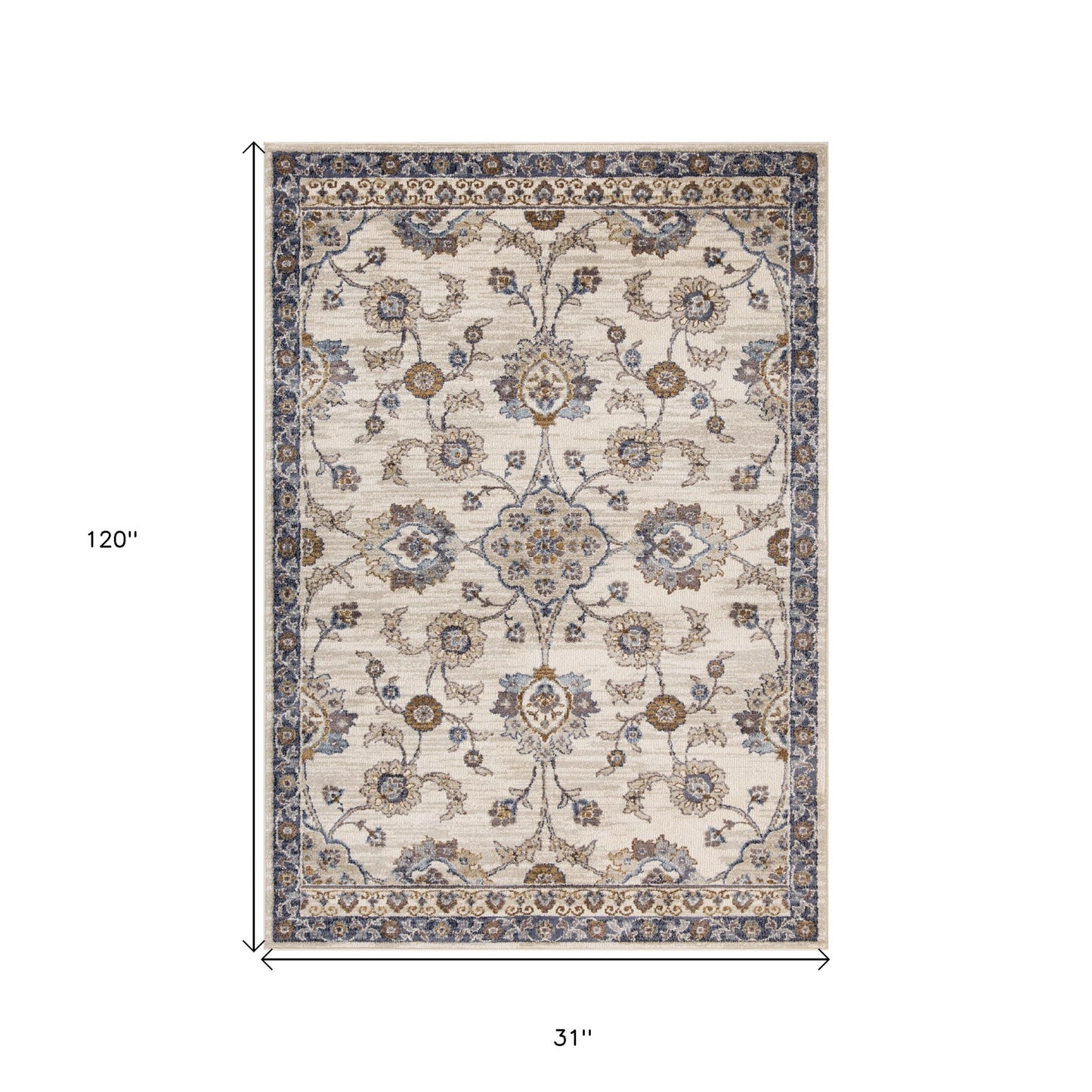 10' Gray and Ivory Floral Power Loom Runner Rug