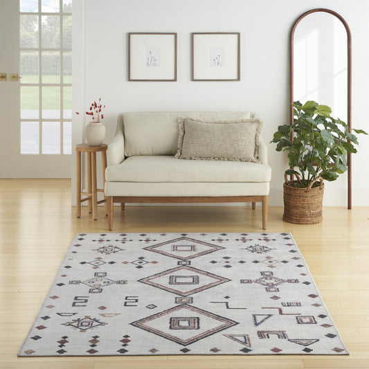 6' x 9' Gray and Brown Geometric Power Loom Washable Area Rug