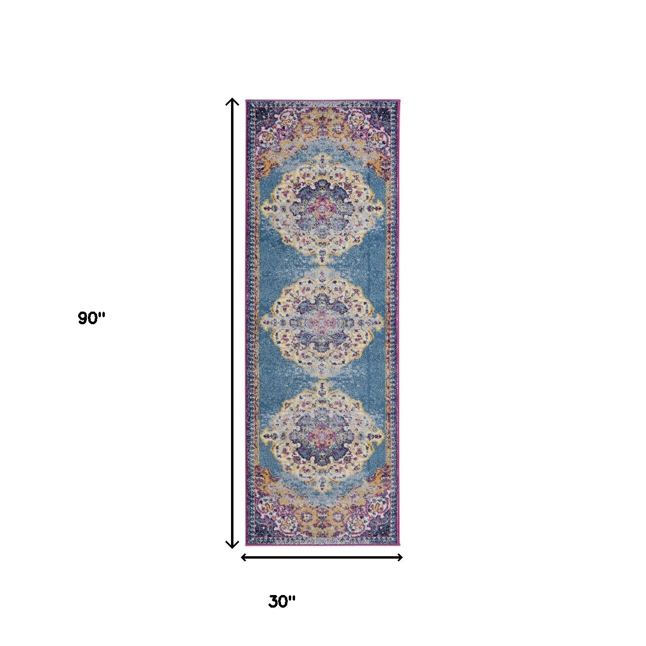 7' Blue and Orange Medallion Power Loom Runner Rug