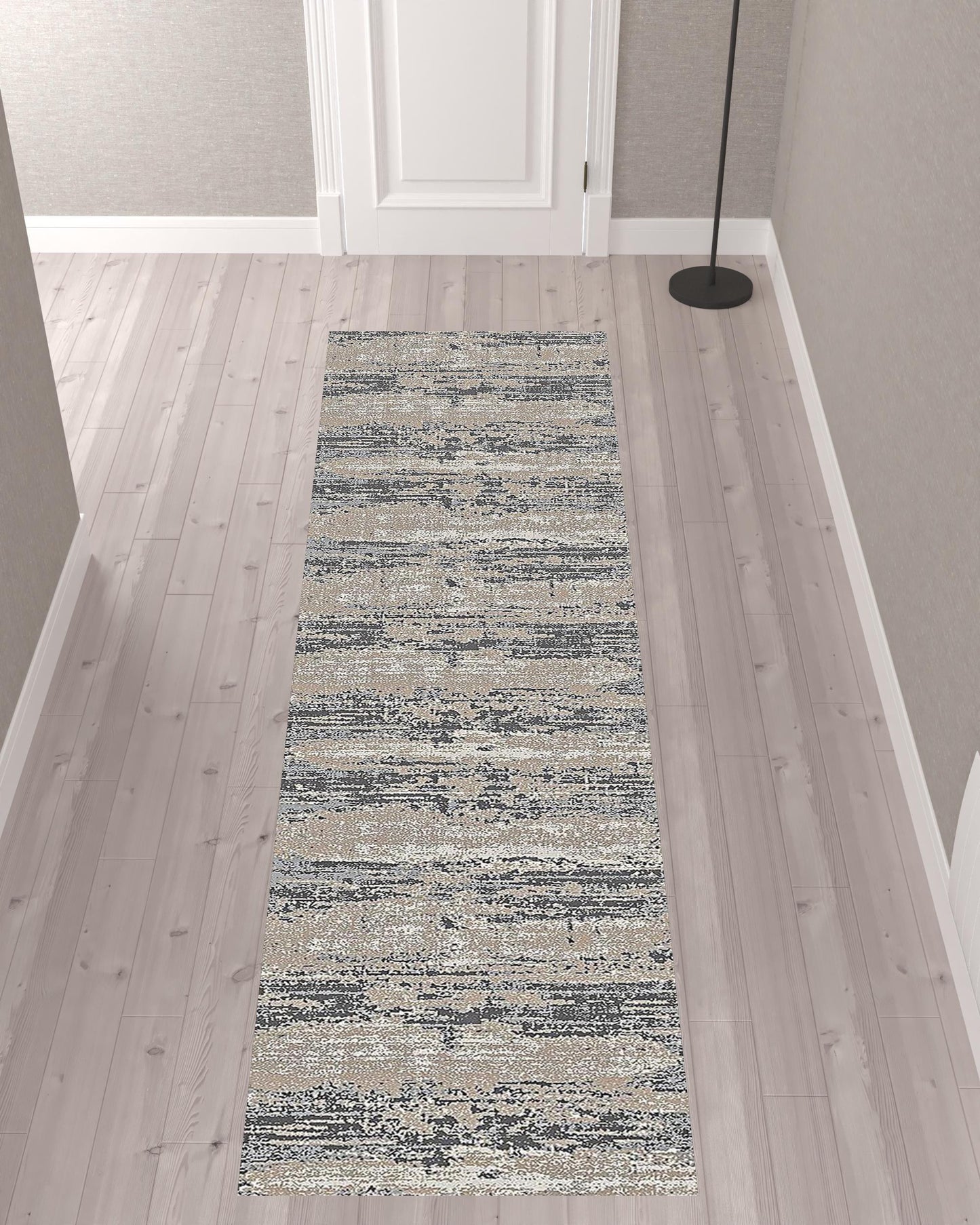 10' Blue and Gray Abstract Power Loom Runner Rug