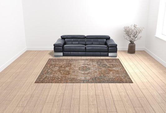 9' x 12' Taupe Medallion Power Loom Area Rug With Fringe