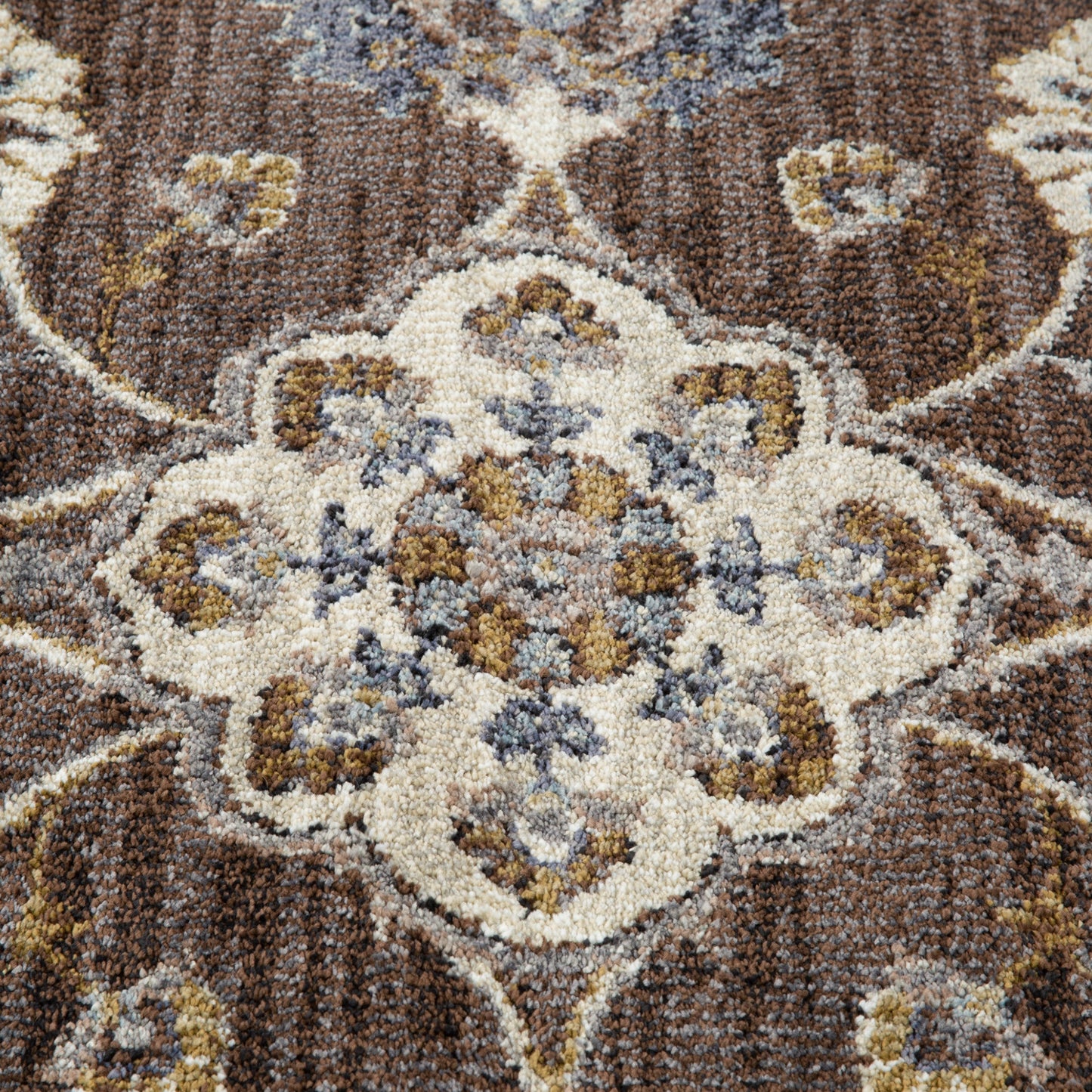 10' Brown Floral Power Loom Runner Rug With Fringe