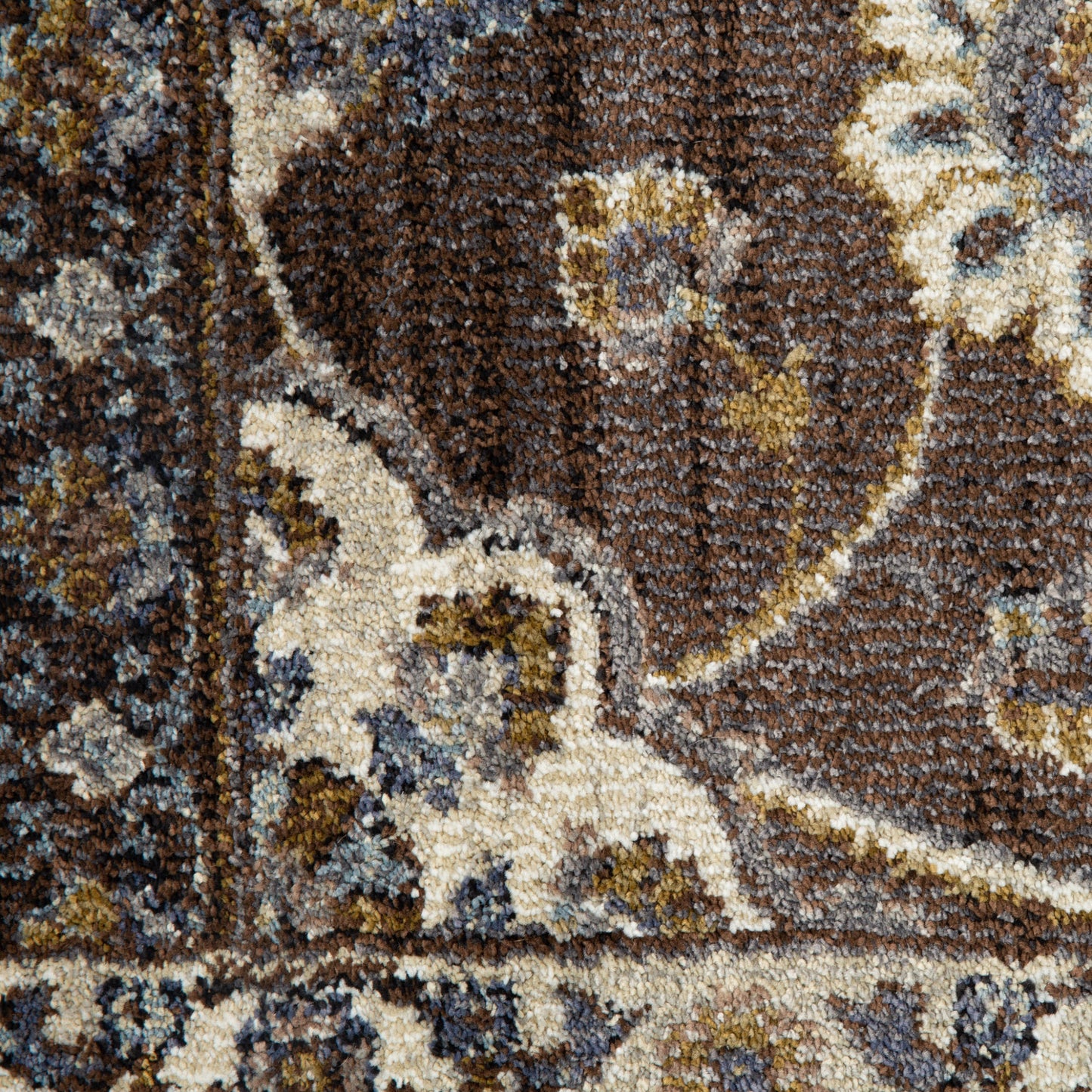 10' Brown Floral Power Loom Runner Rug With Fringe