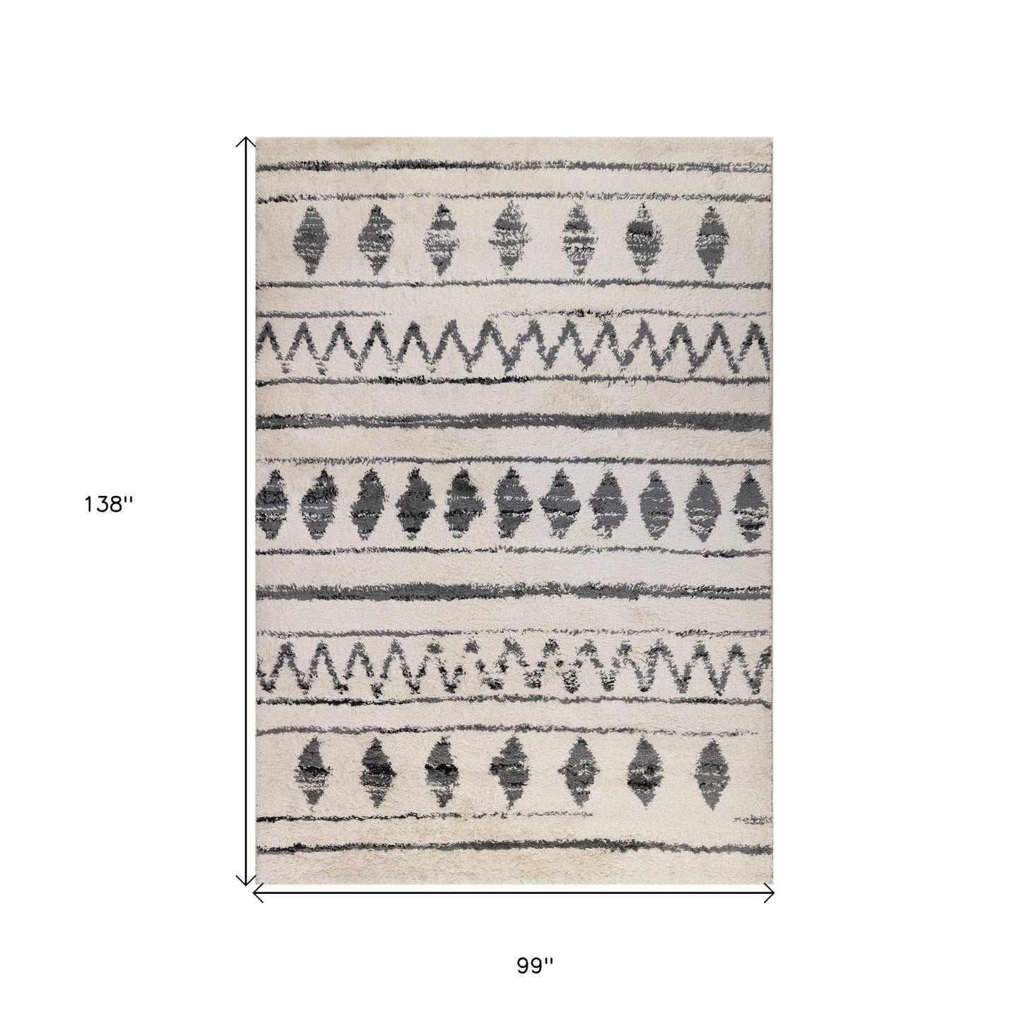 8' x 11' Ivory and Black Geometric Shag Area Rug