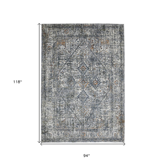 8' x 10' Gray and Ivory Oriental Power Loom Area Rug