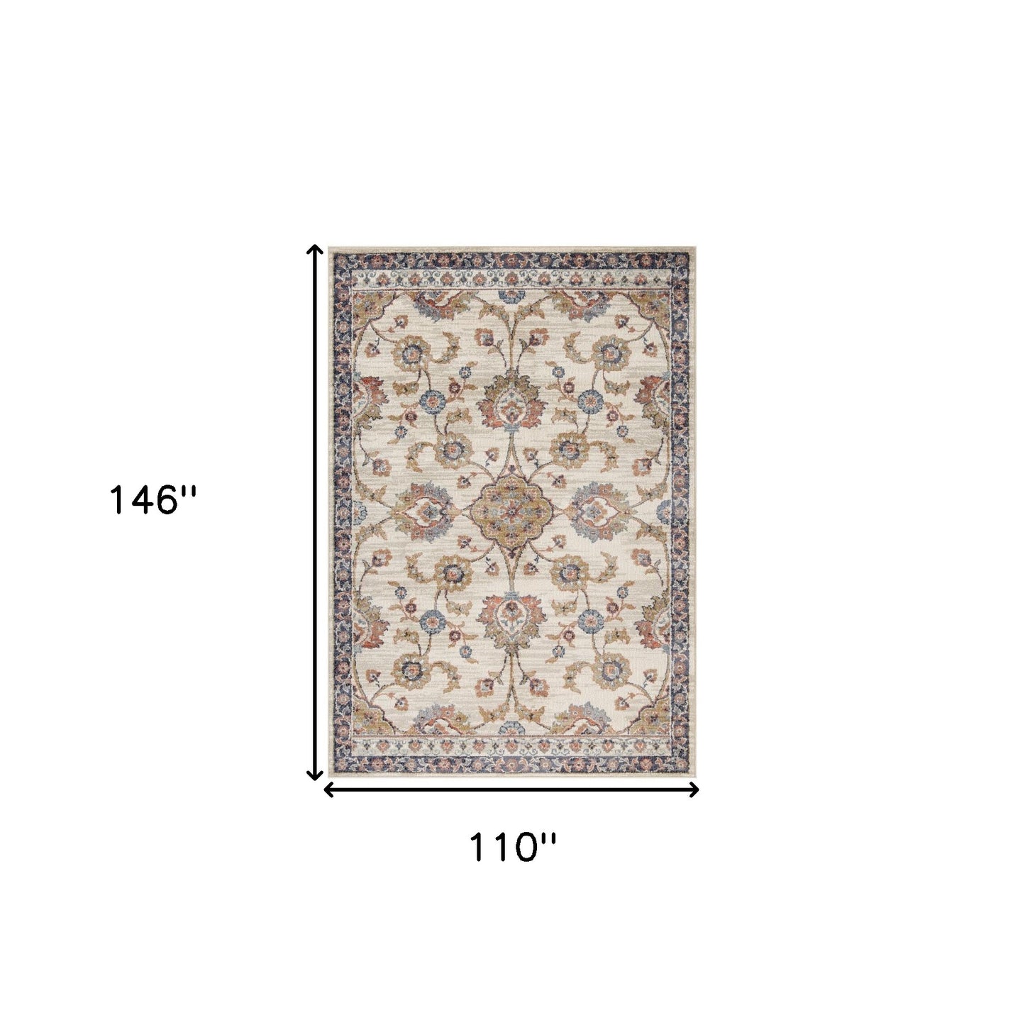 9' x 12' Ivory Floral Power Loom Area Rug