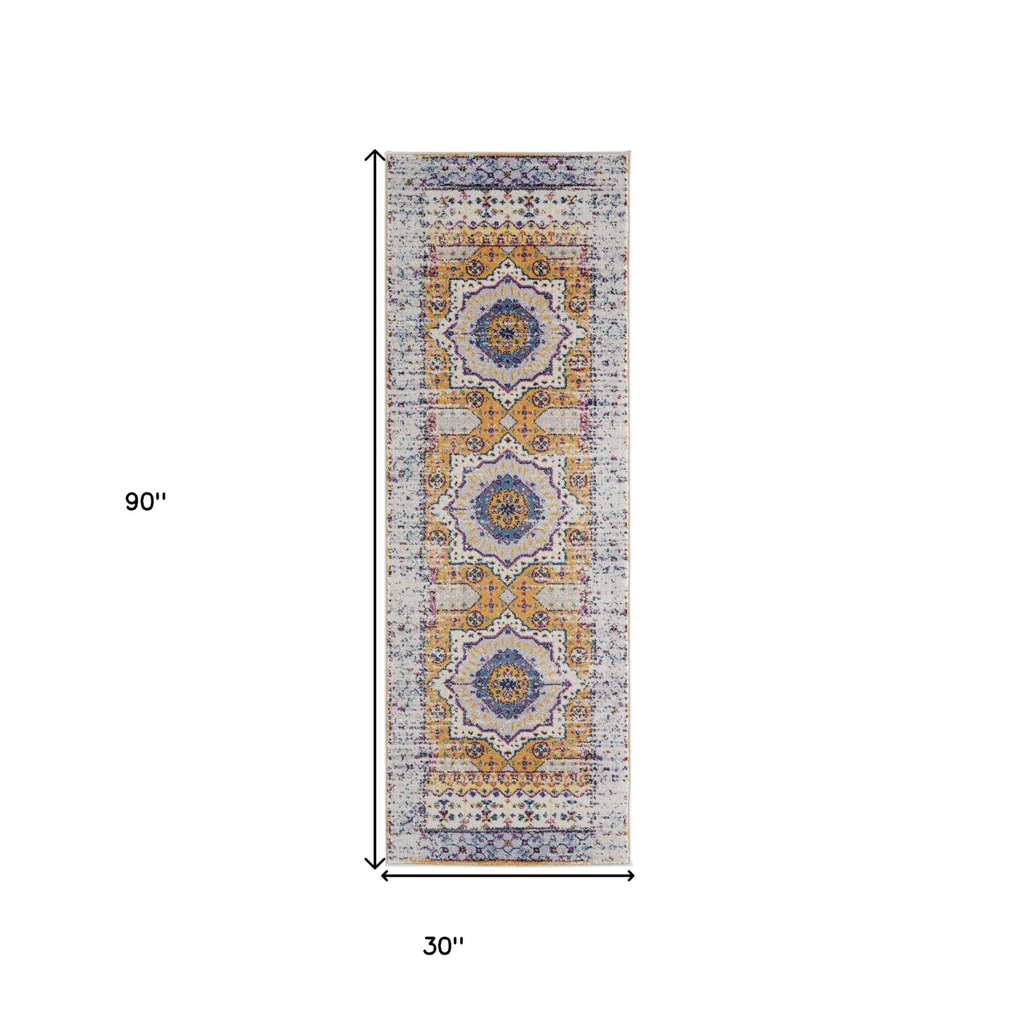 7' Orange and Ivory Medallion Power Loom Runner Rug