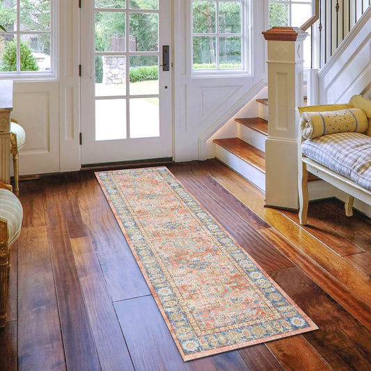8' Coral Floral Power Loom Runner Rug