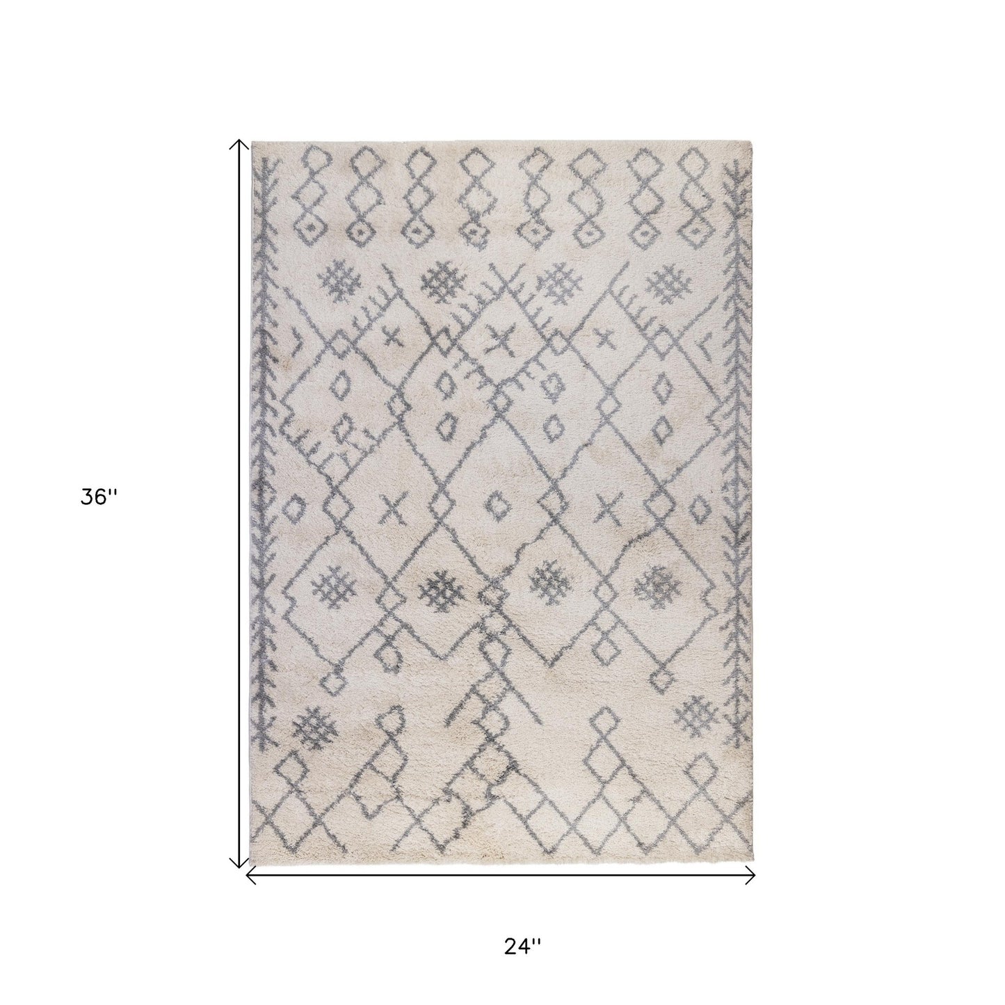 2' x 3' Gray and Ivory Geometric Shag Area Rug