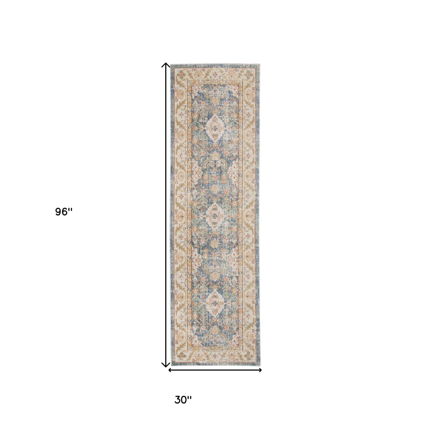 8' Blue Floral Power Loom Runner Rug