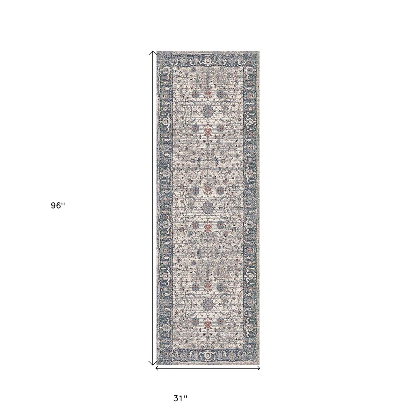 8' Gray and Ivory Oriental Power Loom Runner Rug