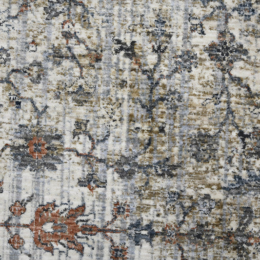 8' Gray and Ivory Oriental Power Loom Runner Rug