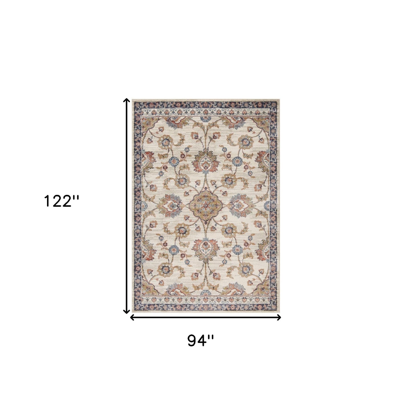 8' x 10' Ivory Floral Power Loom Area Rug