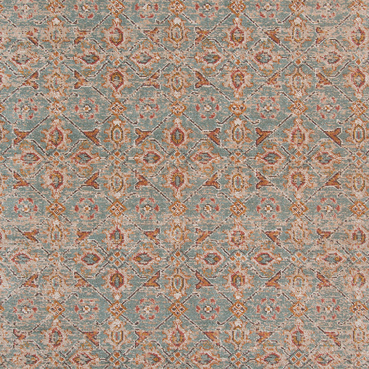 7' x 9' Teal Blue Floral Power Loom Area Rug With Fringe