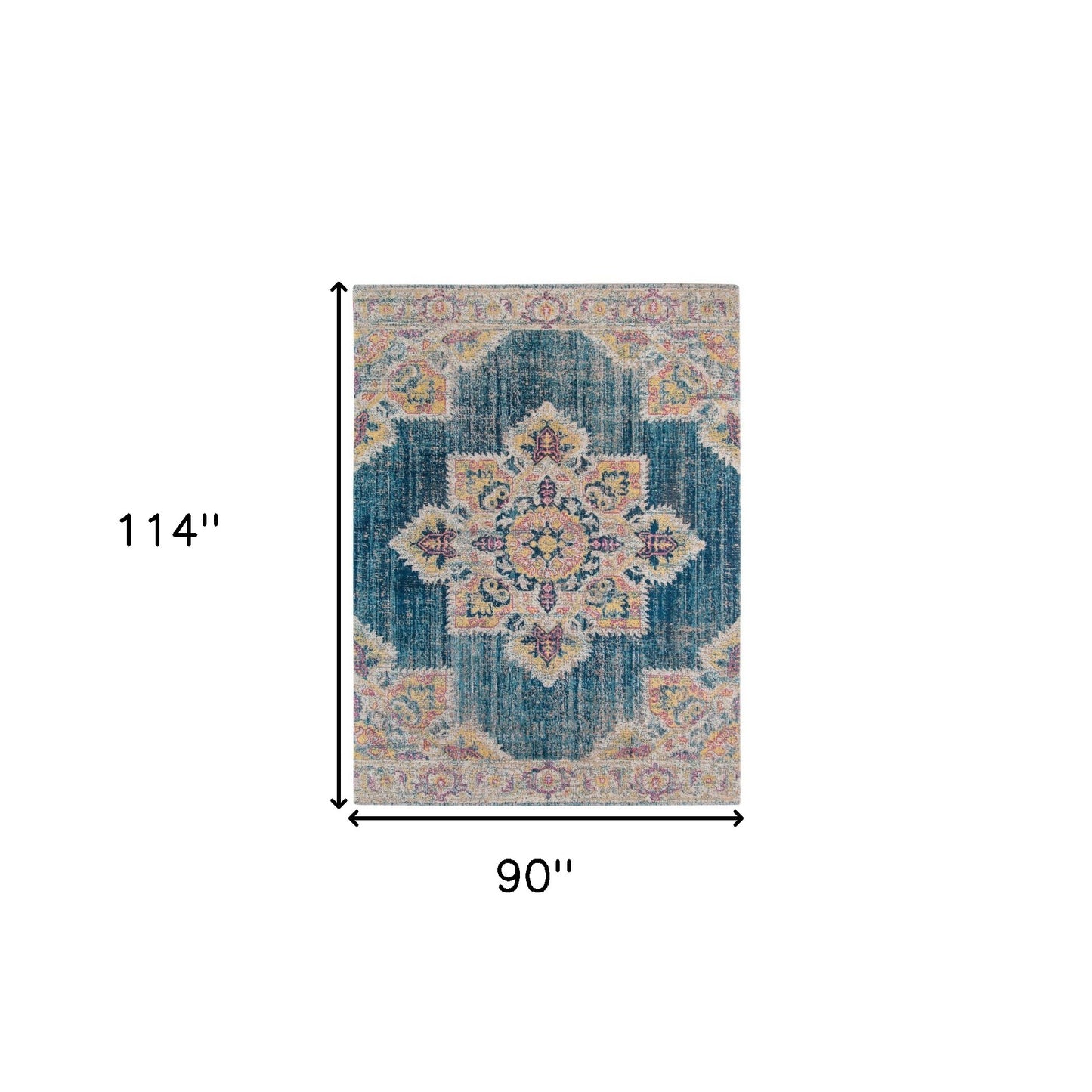 7' x 9' Teal Blue Medallion Power Loom Area Rug With Fringe
