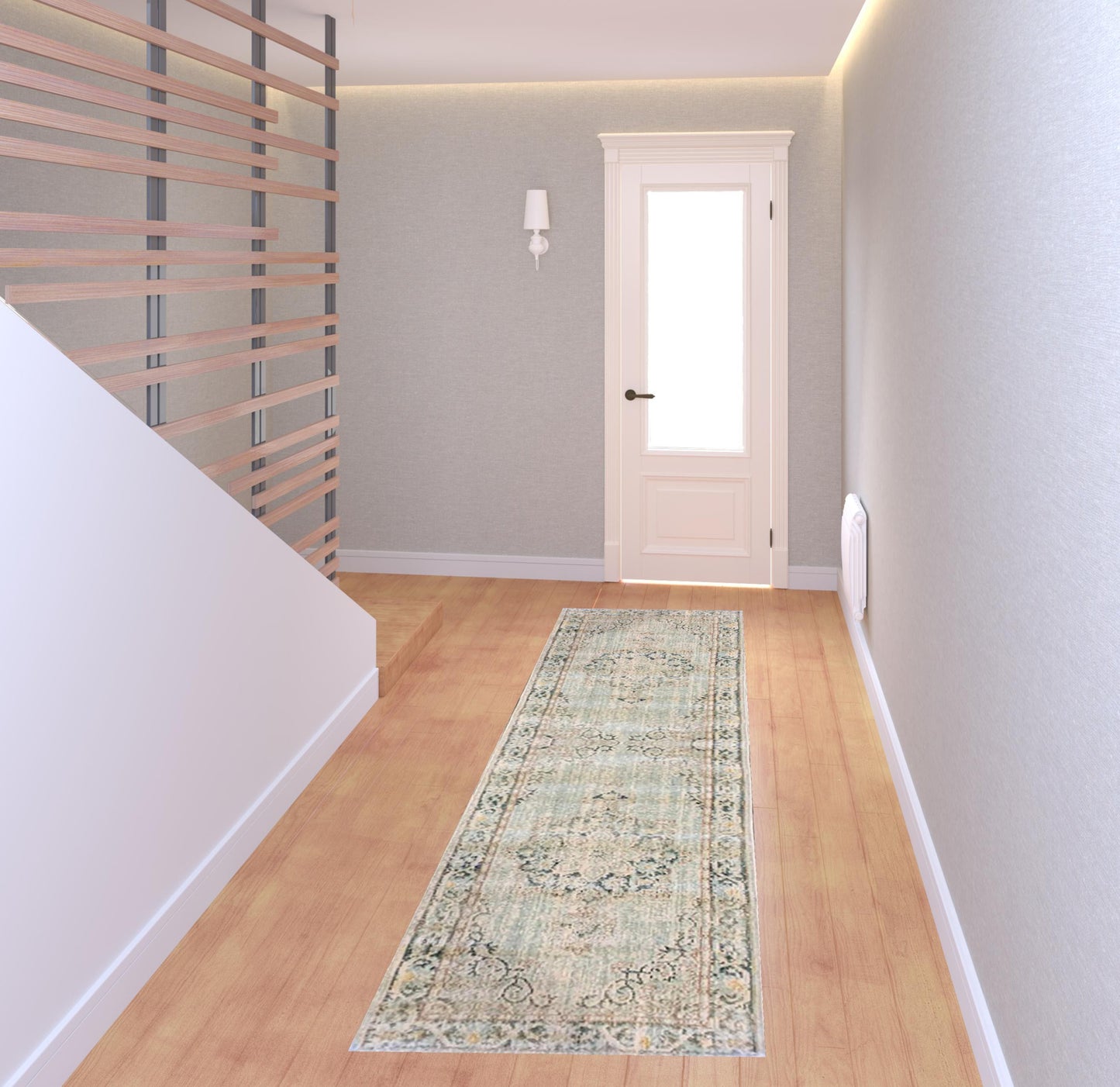 8' Sea Green Medallion Power Loom Runner Rug
