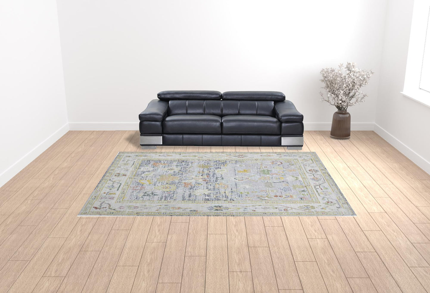 9' X 13' Blue Floral Power Loom Area Rug
