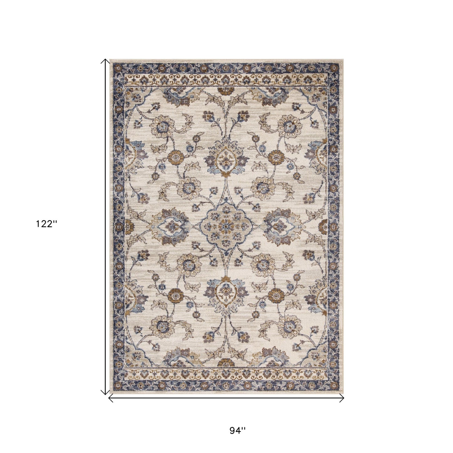 8' x 10' Gray and Ivory Floral Power Loom Area Rug