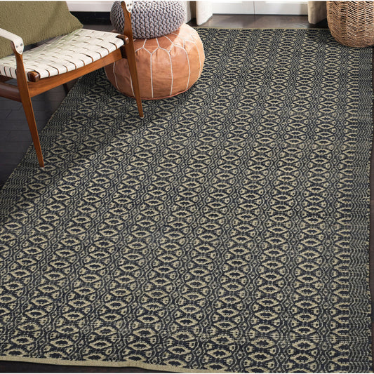 5' x 8' Black and Tan Geometric Flatweave Handmade Area Rug