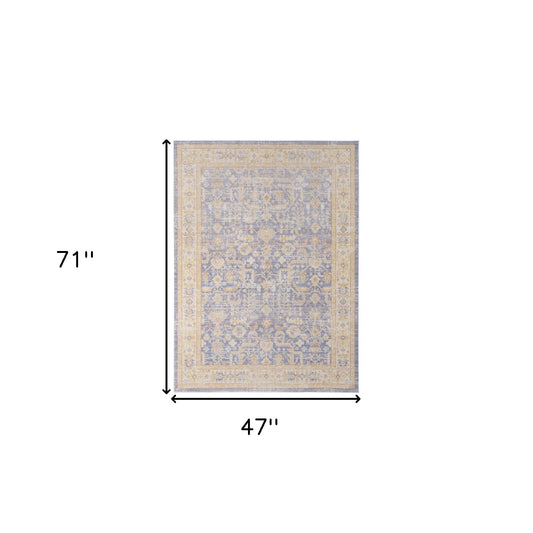 4' x 6' Lavender Blue Floral Power Loom Area Rug