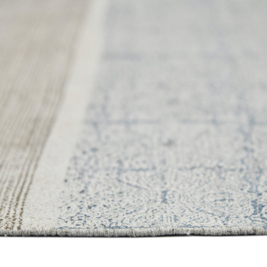 2' x 3' Blue and Brown Oriental Flatweave Handmade Distressed Area Rug with Fringe
