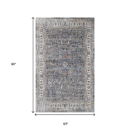 5' x 8' Gray and Brown Oriental Power Loom Area Rug